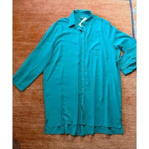 NWT Ekouaer Teal Button Front Long Sleeve Shirt Dress Size XL